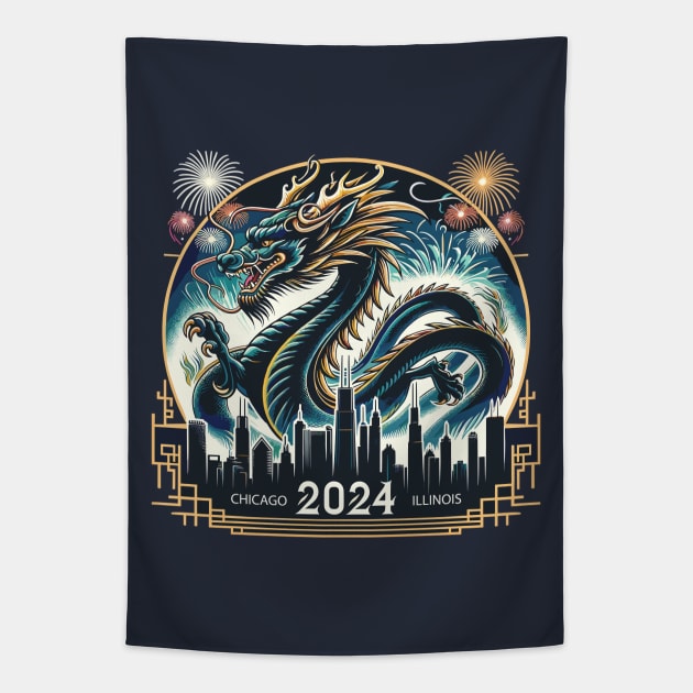 Dragon Over Chicago - 2024 Lunar New Year Tapestry by 2HivelysArt