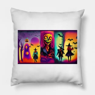 Lovely couple in Halloween costumes in a pumpkin patch Pillow