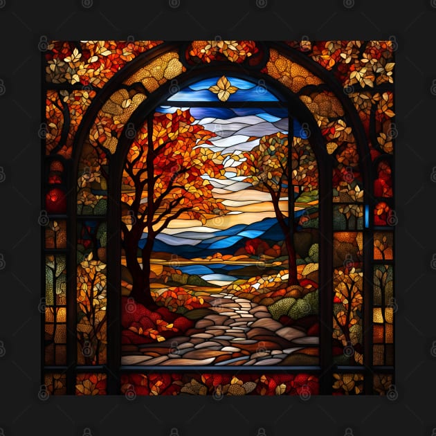 Stained Glass Window Of Autumn Scene by Chance Two Designs