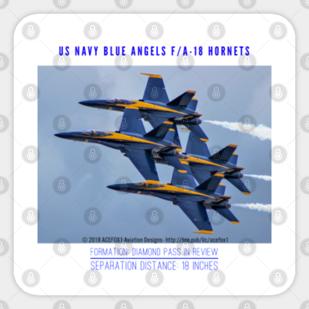 Blue Angels F/A-18 Hornets Diamond Pass 18 Inch Separation - Blue Angels - Sticker