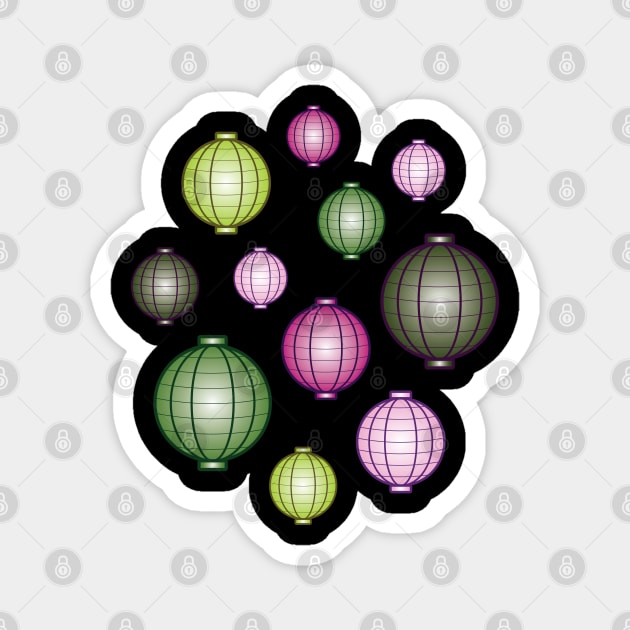 Lanterns | Mid Autumn Festival | Pink Green | Black Magnet by Wintre2