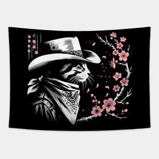 Kawaii Japanese Funny Cat Cowboy Cowgirl Meow Howdy Meowdy Tapestry