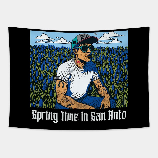 Vintage Spring Time in San Antonio // Funny Texas Bluebonnet Pose Tapestry by Now Boarding