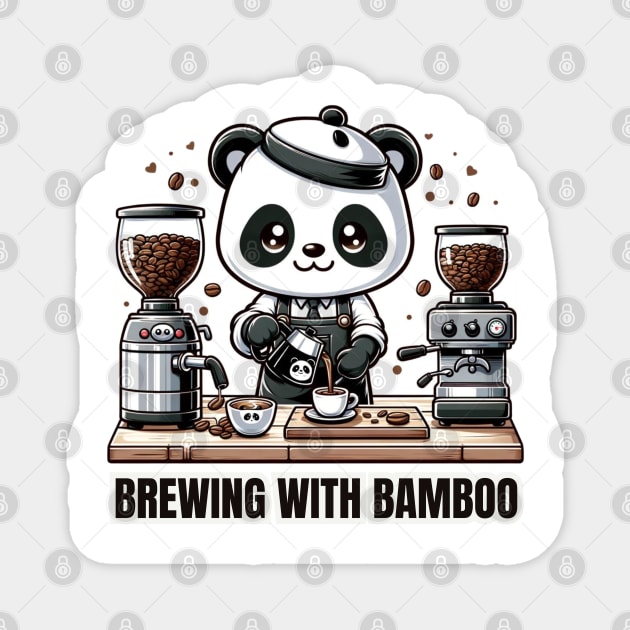 Barista Panda - Brewing With Bamboo Coffee Lover Shirt Magnet by vk09design