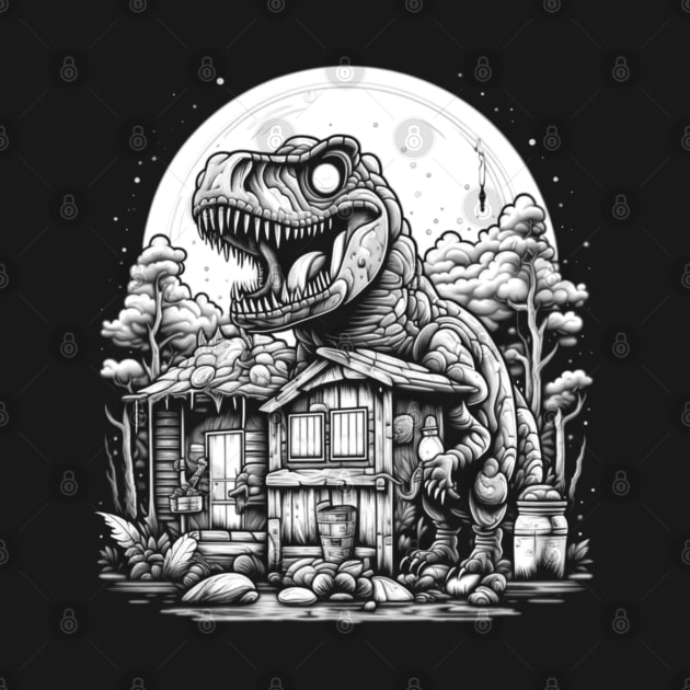 Scary White Night of T Rex Dinosaur Attack by vystudio