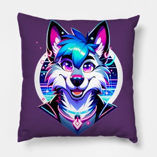 Cyberpunk Neon Furry Anthro Wolf Pillow