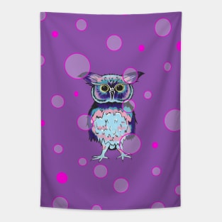 FUNNY Owl Purple Bubbles Tapestry