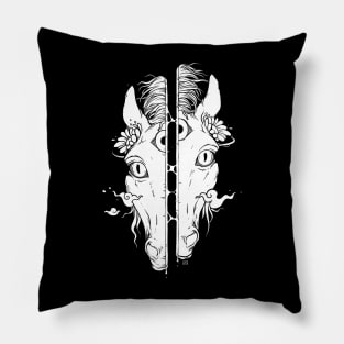 Split Face Horse, Weird Art Pillow