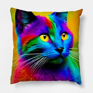 Psychedelic Rainbow Cat - Colorful kitten from outer space. Perfect gift for the feline lover. Pillow