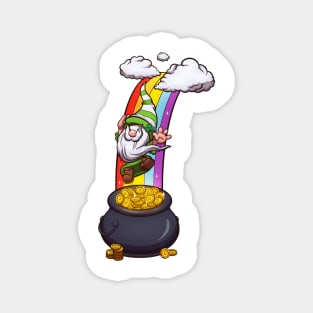 Leprechaun Gnome Falling In Gold Pot Magnet