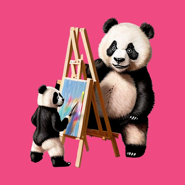 Adorable Panda Family Creating Art by donovanh