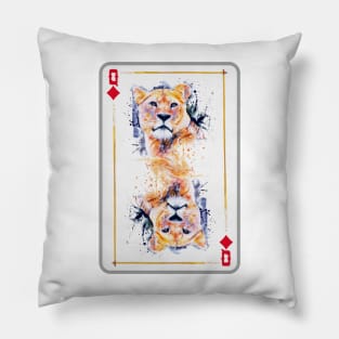 Lioness Head Queen of Diamonds Playing Card Pillow