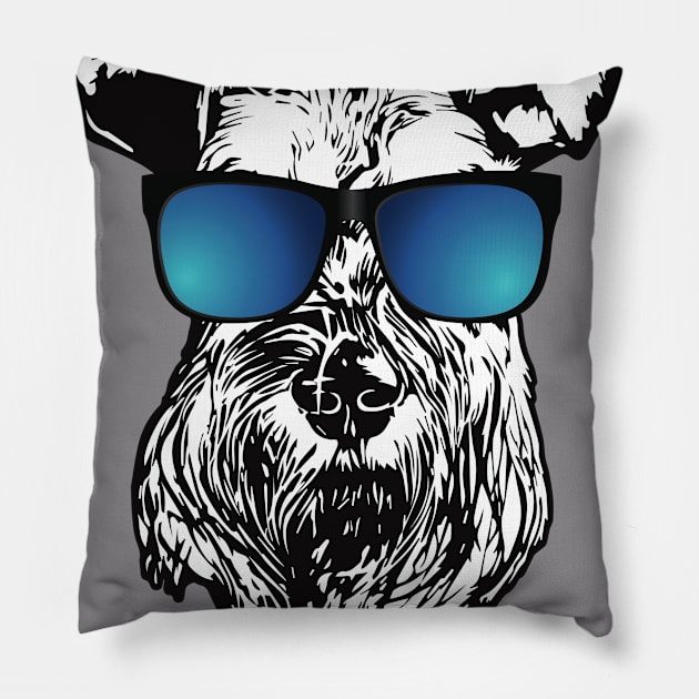 Schnauzer With Cool Blue Sunglasses Pillow by deelirius8