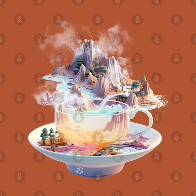 Dreamlike surreal fantasy of a cup of tea by Violet77 Studio