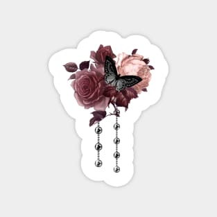 Burgundy and blush roses with silver pearls Magnet