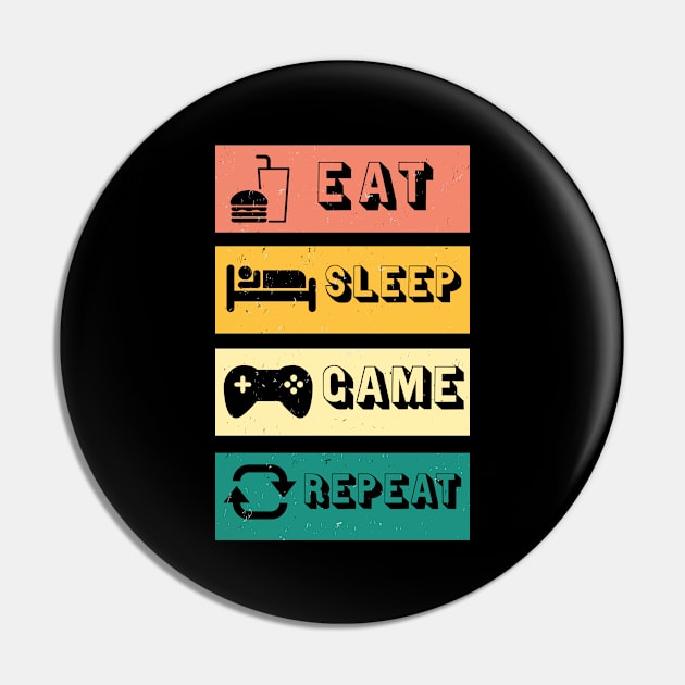 Gaming Vintage Retro Gamer Eat Sleep Game Pin by Foxxy Merch