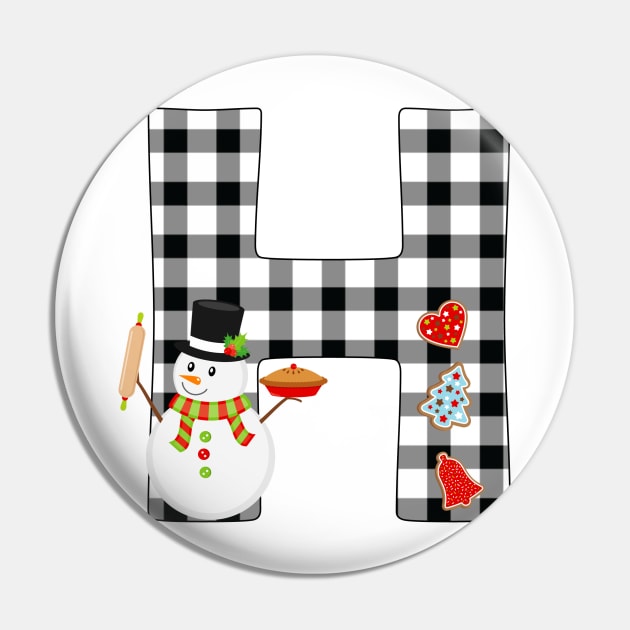 BW Buffalo Checks Pattern Monogram H | Snowman Pin by ExpressYourSoulTees