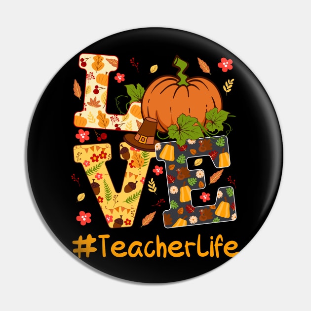 Thankful Teacher Retro Groovy Thanksgiving Fall Women Men Pin by KRMOSH