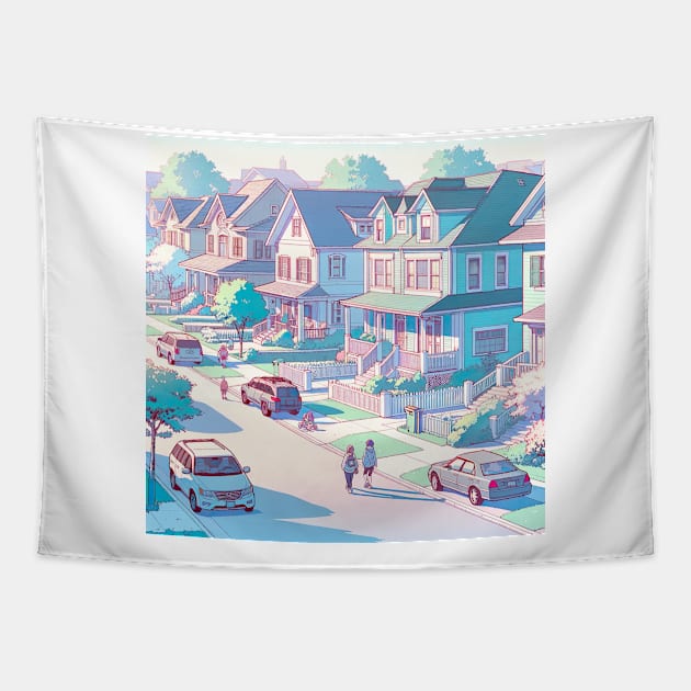 Suburban Residential Street United States Tapestry by unrealartwork