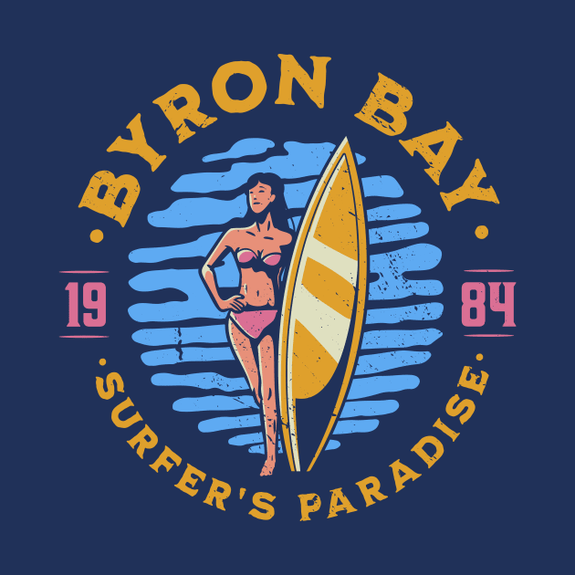 Vintage Byron Bay, Australia Surfer's Paradise // Retro Surfing 1980s Badge by Now Boarding