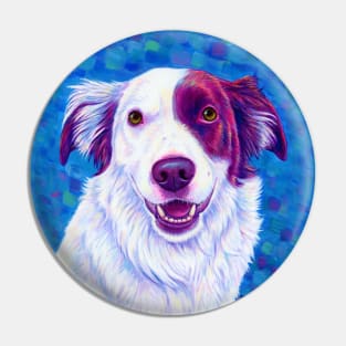 Colorful Red and White Border Collie Dog Pin