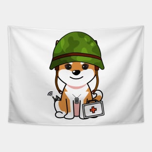 Cute orange dog is an army medic Tapestry