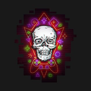 Gamer Skull with Neon Cyberpunk Design T-Shirt