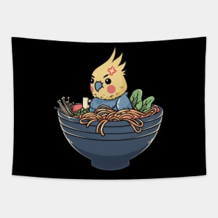 Savorous Songbird: Cockatiel in a Ramen Bowl Tapestry