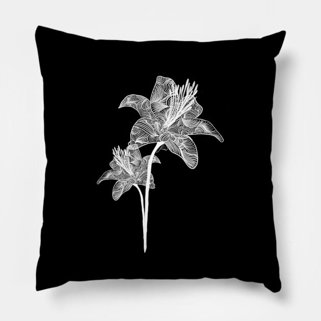 Zentangle black and white botanical floral flower Pillow by Saffronh Studio