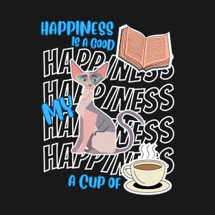 Happiness Is Sphynx Cats Good Books Coffee Cute Cat Lover T-Shirt