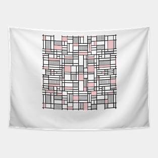 Map Lines White and Blush Pink Tapestry