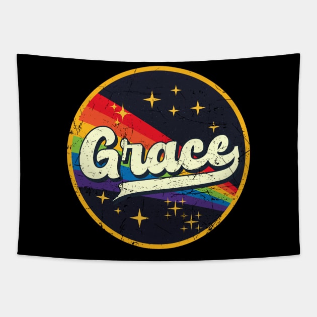 Grace // Rainbow In Space Vintage Grunge-Style Tapestry by LMW Art
