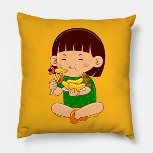 girl kids eating tempura Pillow