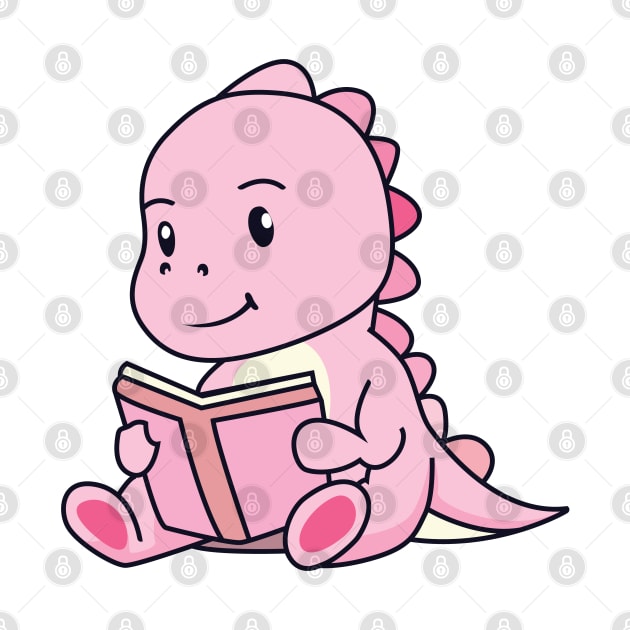 Cute Pink Dinosaur Read Book - Dinosaur Birthday by Kawaii Bomb