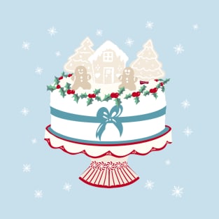 Vintage Christmas Cake with Gingerbread Decorations on a Red Cake Stand T-Shirt