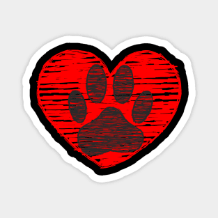 Sketched Dog Paw In Red Heart Magnet