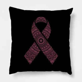 Pink Mandala Ribbon Breast Cancer Awareness Pillow