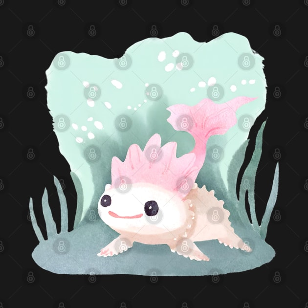 Cute Watercolor Axolotl by FarmOfCuties