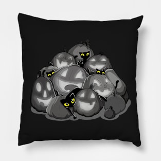 Black Cats in the Black and White Pumpkin Patch Pillow