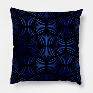 Vintage Foil Palm Fans in Classic Blue and Black Art Deco Neo Classical Pattern Pillow