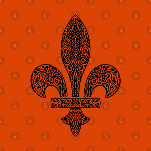 Fleur de lis paisley BLACK by rocksandcolors