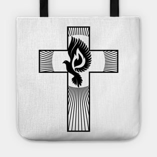 The cross of Jesus and the dove - a symbol of the Holy Spirit Tote