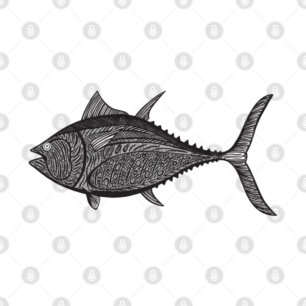 Bluefin Tuna Ink Art - cool detailed fish design - on white by Green Paladin