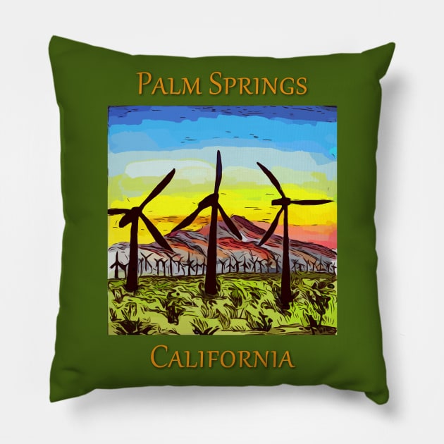 Palm Springs California Wind Generators at sunset Pillow by WelshDesigns