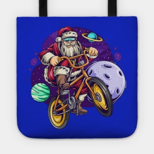 Christmas Santa cycling in space Tote