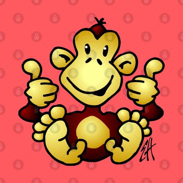 Monkey with  four thumbs up by Cardvibes