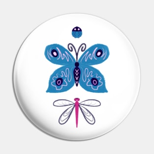 Butterfly Ladybug Dragonfly Pattern Design Blue Purple Pink Pin