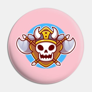 Cute Viking Skull With Ax Cartoon Pin