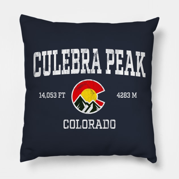 Culebra Peak Colorado 14ers Vintage Athletic Mountains Pillow by TGKelly