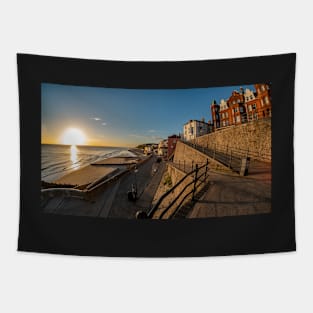 Fisheye view to Cromer beach at sunrise Tapestry